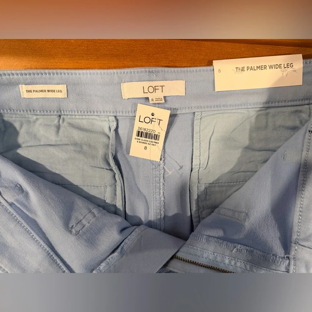 NWT LOFT Palmer Wide Leg Pants in Light Blue Twill - Size 8R - Picture 4 of 5